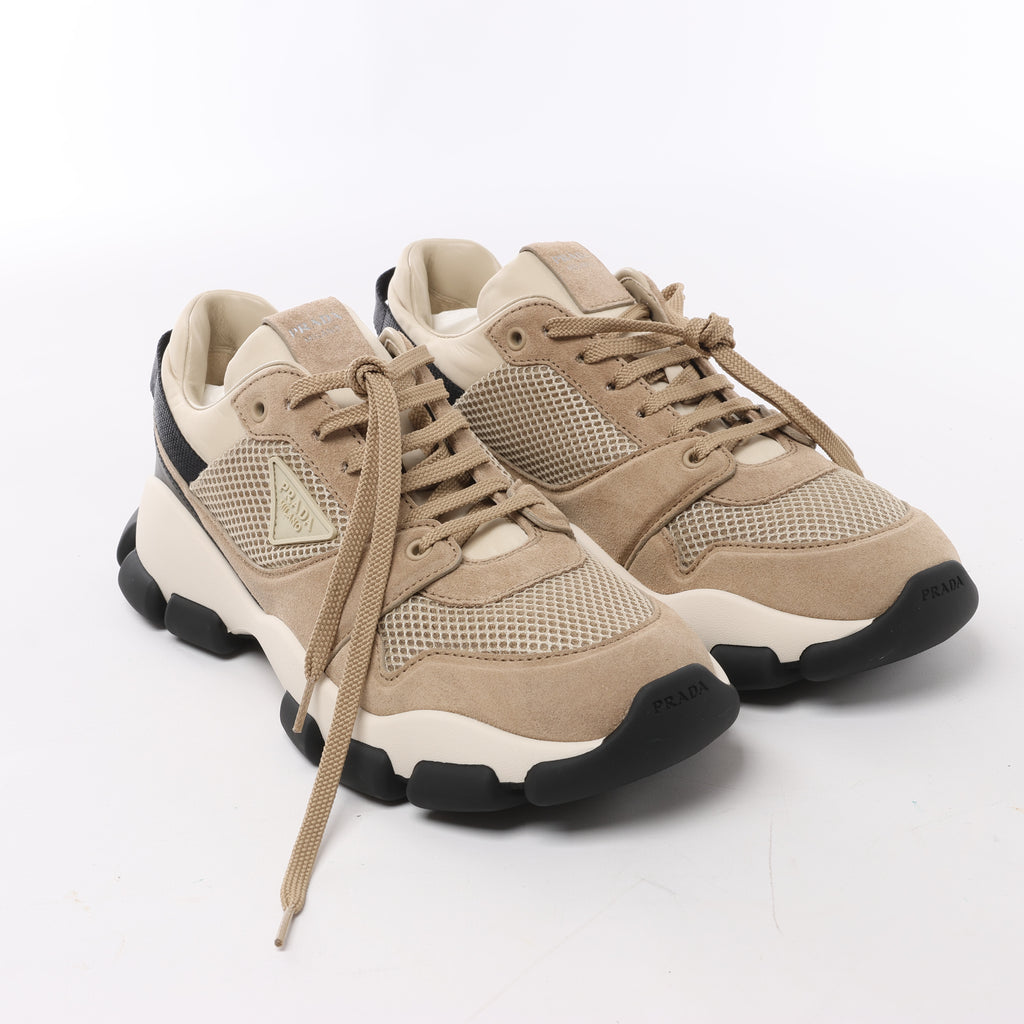 PRADA Mesh x Suede Sneakers in Beige, Size EU 40
