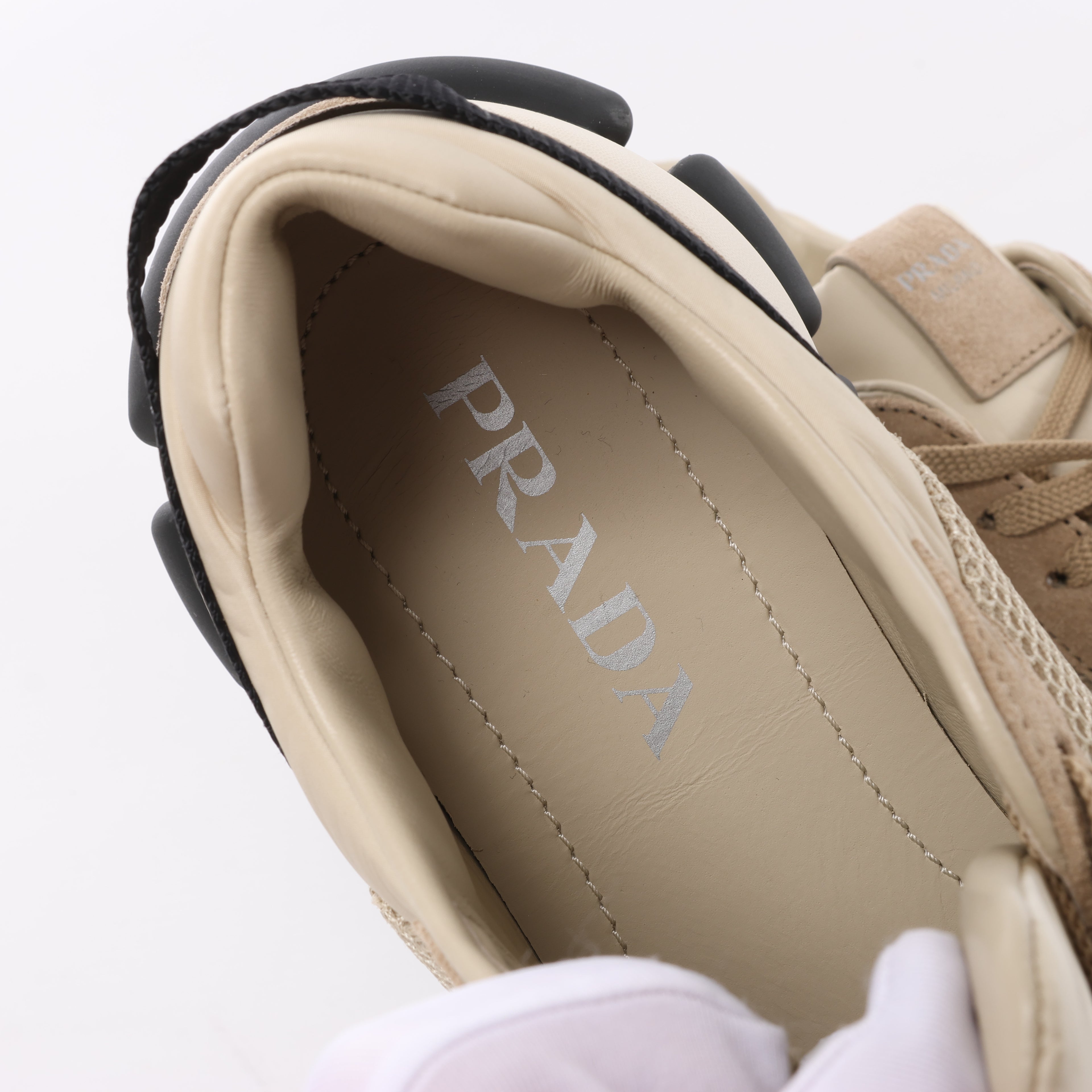 PRADA Mesh x Suede Sneakers in Beige, Size EU 40