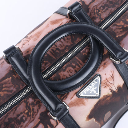 Prada Tessuto Stampato Nylon & Leather 2Way Handag in Black x Purple BL0922