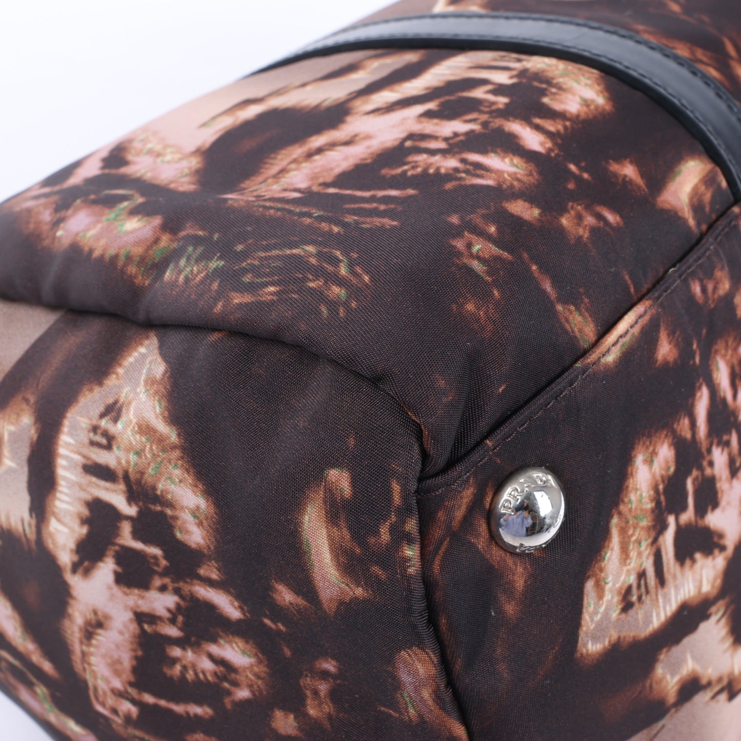 Prada Tessuto Stampato Nylon & Leather 2Way Handag in Black x Purple BL0922