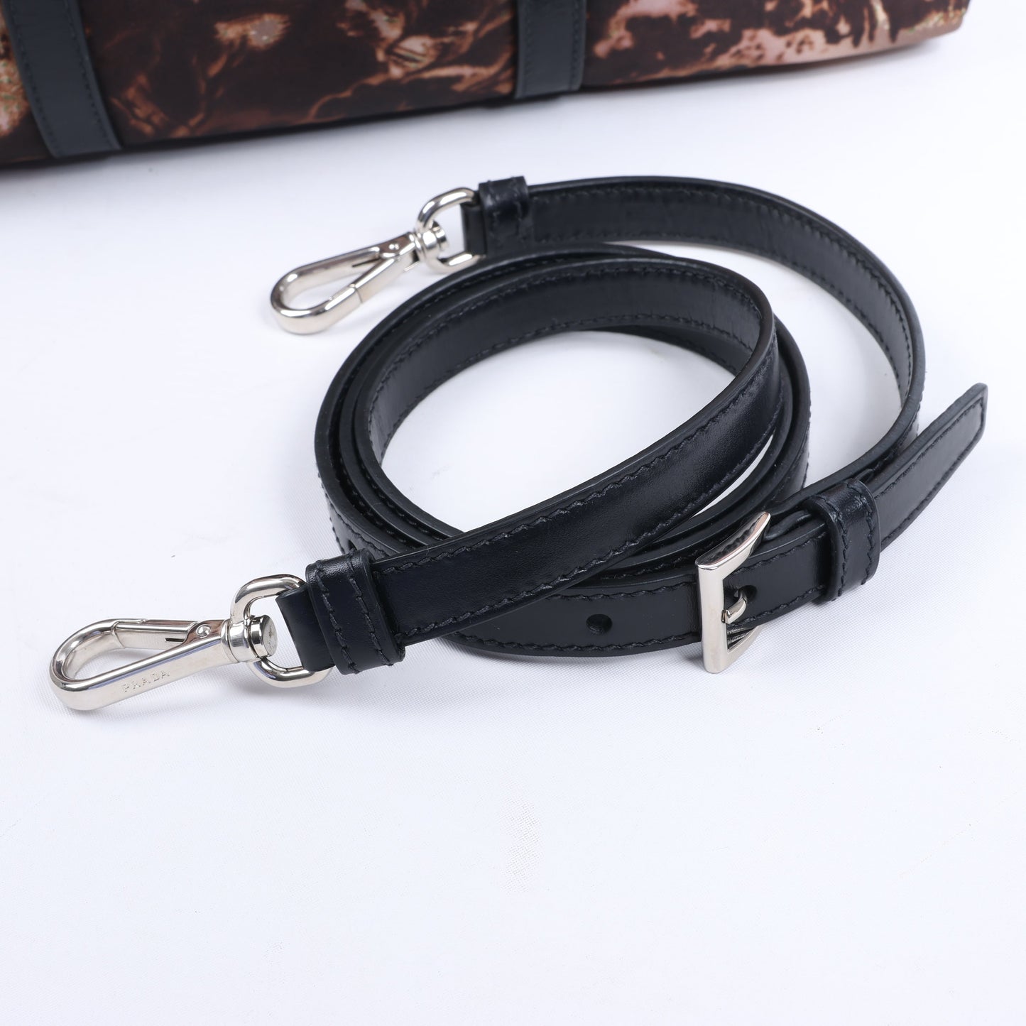 Prada Tessuto Stampato Nylon & Leather 2Way Handag in Black x Purple BL0922