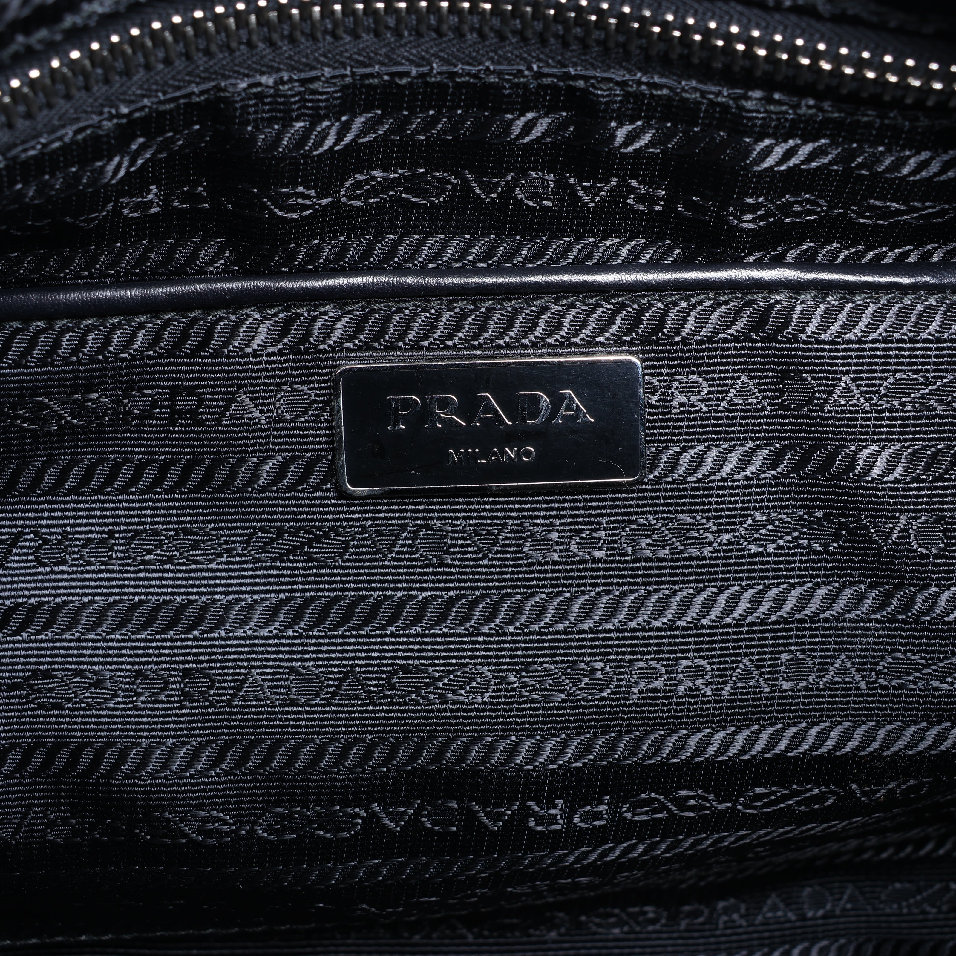 Prada Tessuto Stampato Nylon & Leather 2Way Handag in Black x Purple BL0922