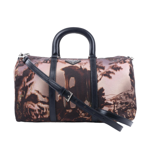 Prada Tessuto Stampato Nylon & Leather 2Way Handag in Black x Purple BL0922