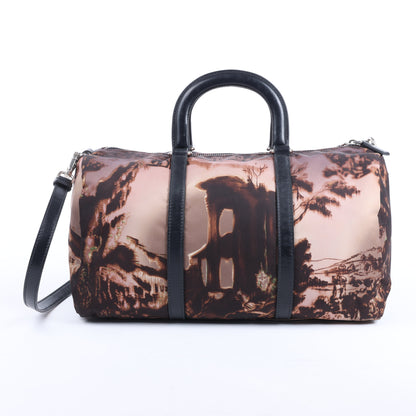 Prada Tessuto Stampato Nylon & Leather 2Way Handag in Black x Purple BL0922