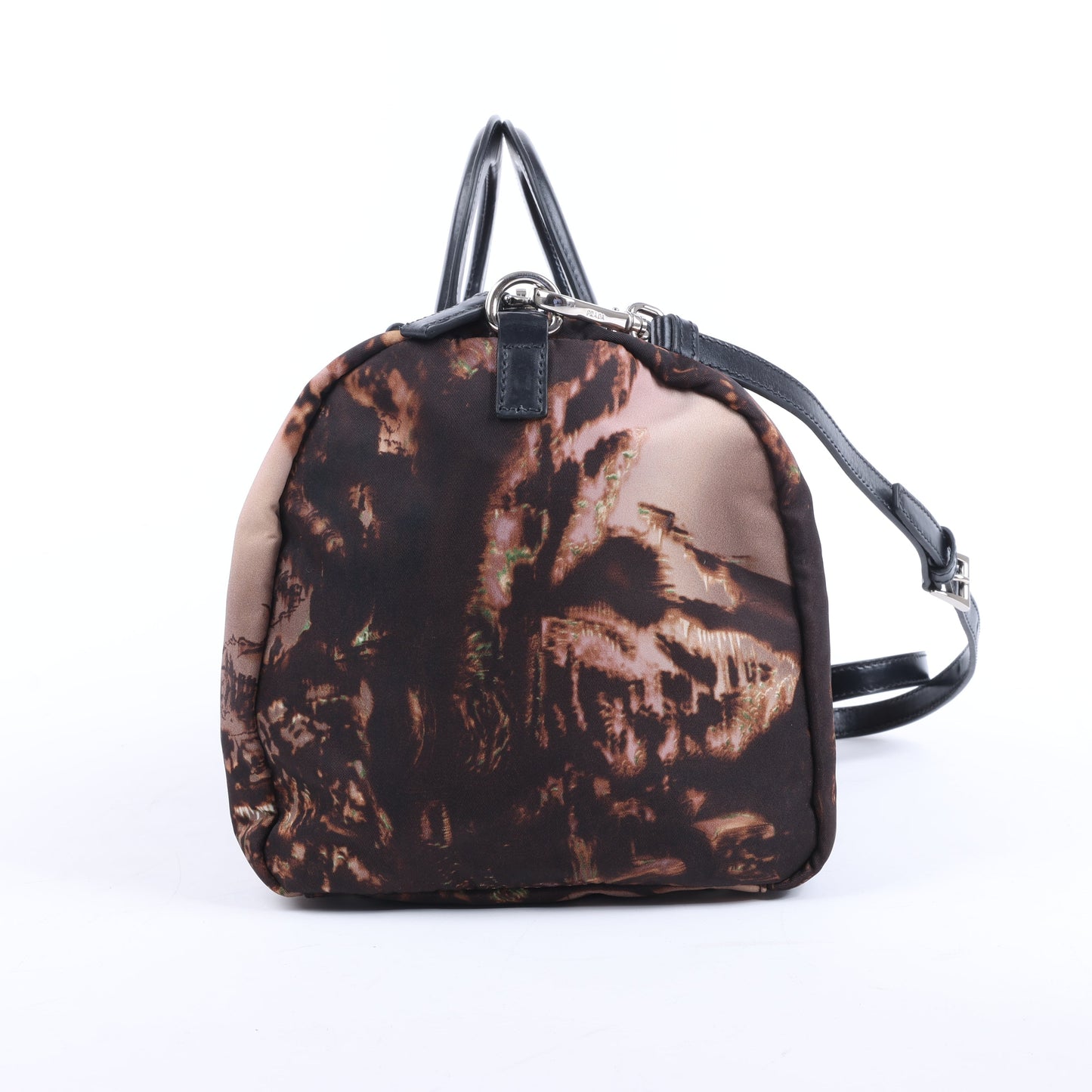 Prada Tessuto Stampato Nylon & Leather 2Way Handag in Black x Purple BL0922