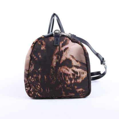 Prada Tessuto Stampato Nylon & Leather 2Way Handag in Black x Purple BL0922