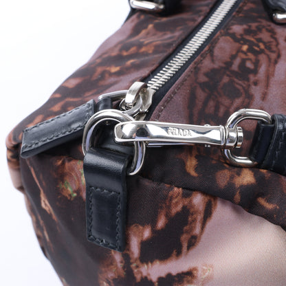Prada Tessuto Stampato Nylon & Leather 2Way Handag in Black x Purple BL0922