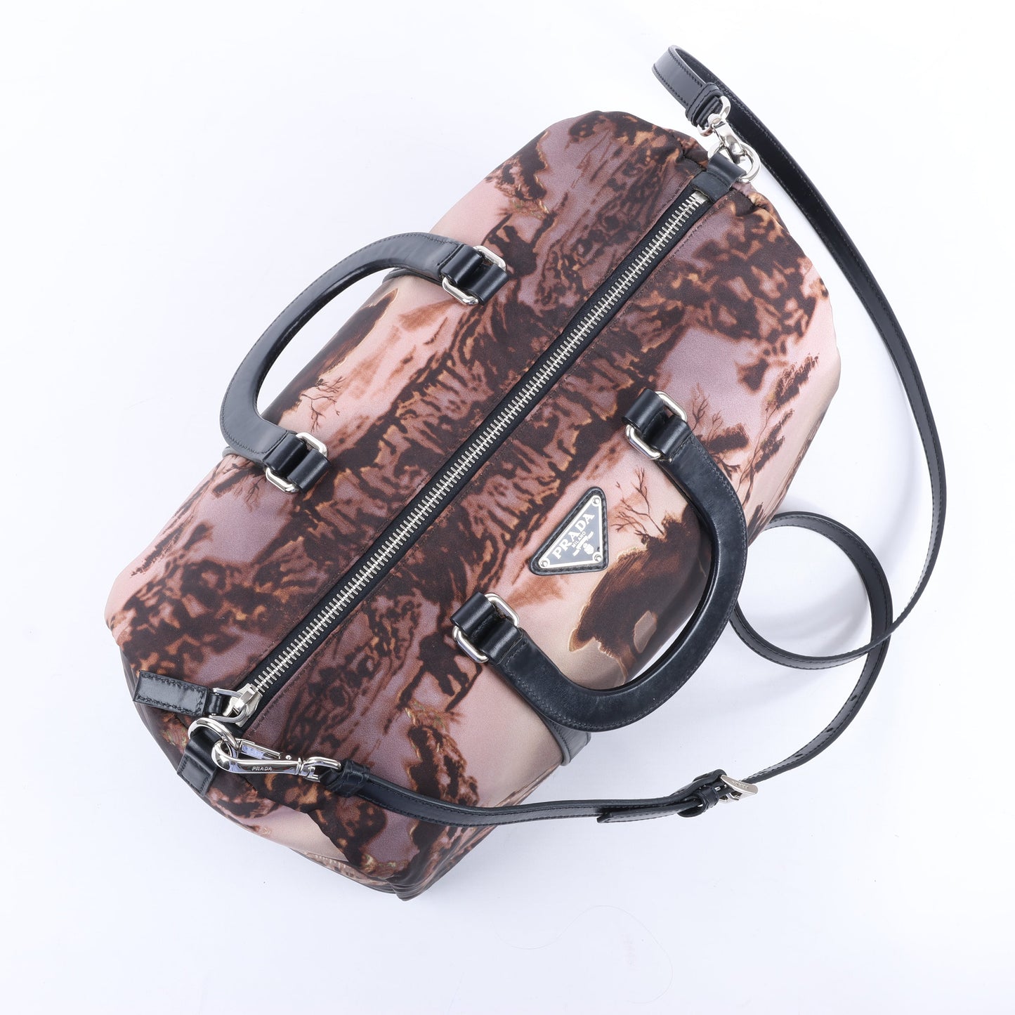 Prada Tessuto Stampato Nylon & Leather 2Way Handag in Black x Purple BL0922