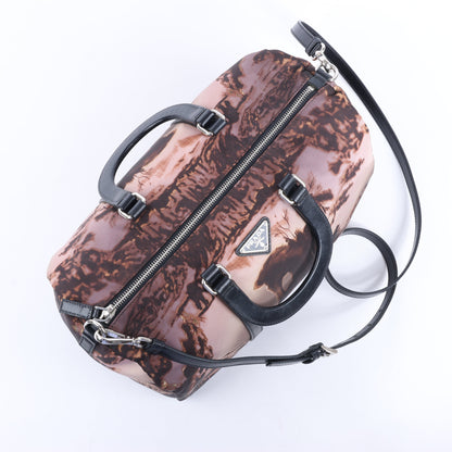Prada Tessuto Stampato Nylon & Leather 2Way Handag in Black x Purple BL0922
