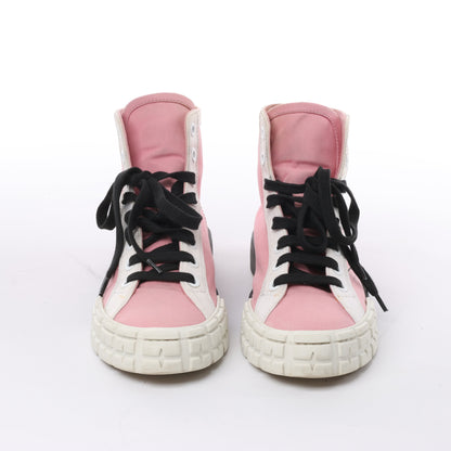 PRADA Canvas-Sneaker mit Colorblock-Muster und Keilabsatz in Pink, Größe 39 EU