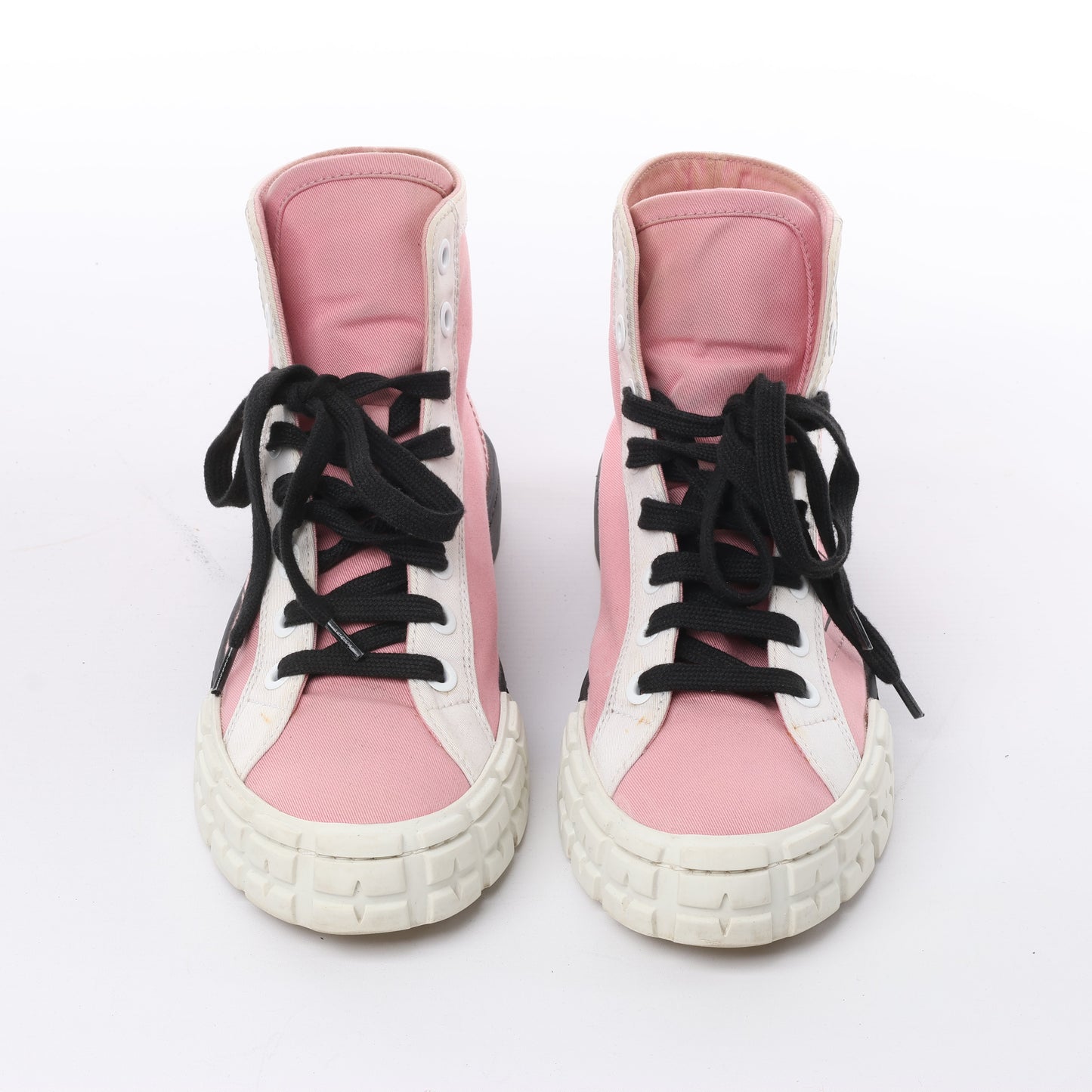 PRADA Canvas-Sneaker mit Colorblock-Muster und Keilabsatz in Pink, Größe 39 EU