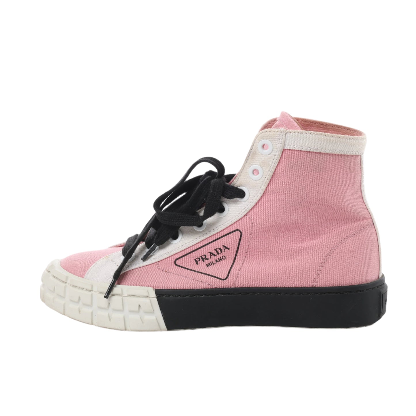 PRADA Canvas-Sneaker mit Colorblock-Muster und Keilabsatz in Pink, Größe 39 EU