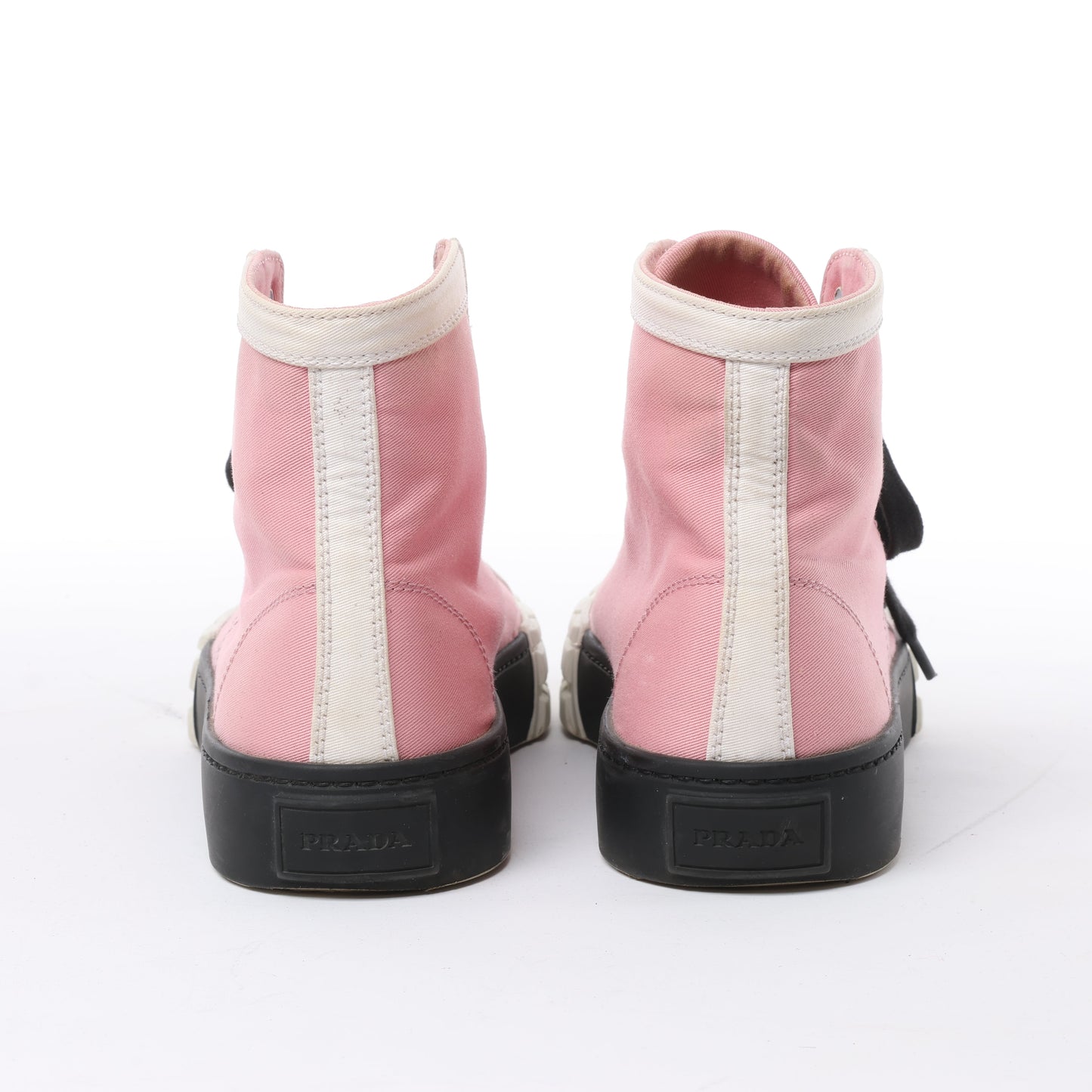 PRADA Canvas-Sneaker mit Colorblock-Muster und Keilabsatz in Pink, Größe 39 EU