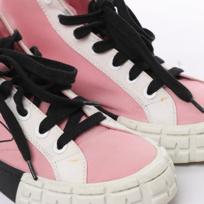 PRADA Canvas-Sneaker mit Colorblock-Muster und Keilabsatz in Pink, Größe 39 EU