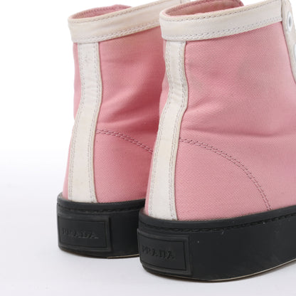 PRADA Canvas-Sneaker mit Colorblock-Muster und Keilabsatz in Pink, Größe 39 EU