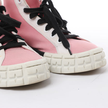 PRADA Canvas-Sneaker mit Colorblock-Muster und Keilabsatz in Pink, Größe 39 EU