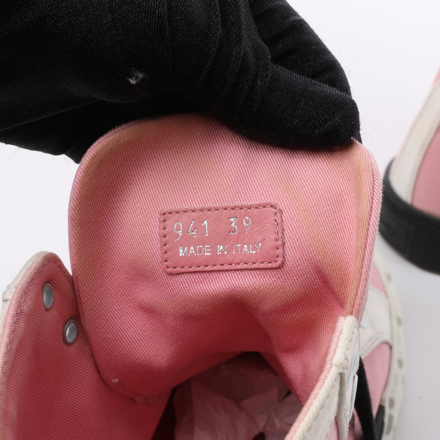 PRADA Canvas-Sneaker mit Colorblock-Muster und Keilabsatz in Pink, Größe 39 EU