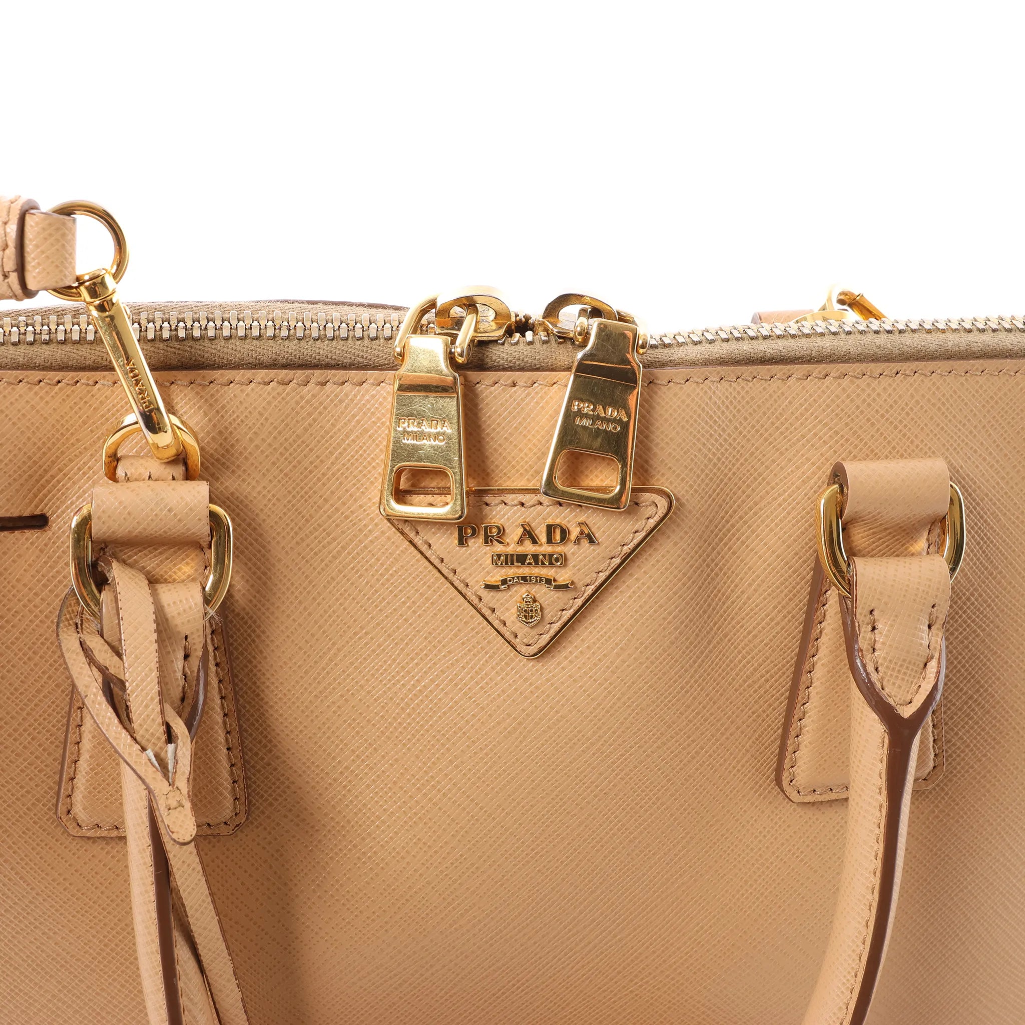 Prada Promenade Saffiano Lux Leather 2Way Handbag in Beige