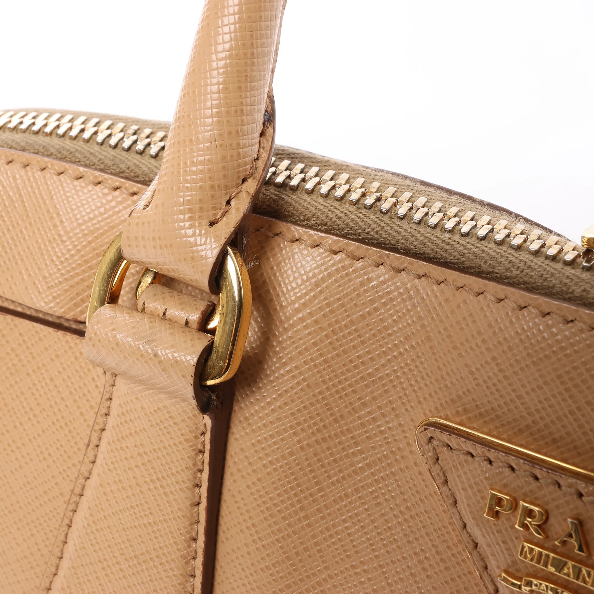 Prada Promenade Saffiano Lux Leather 2Way Handbag in Beige