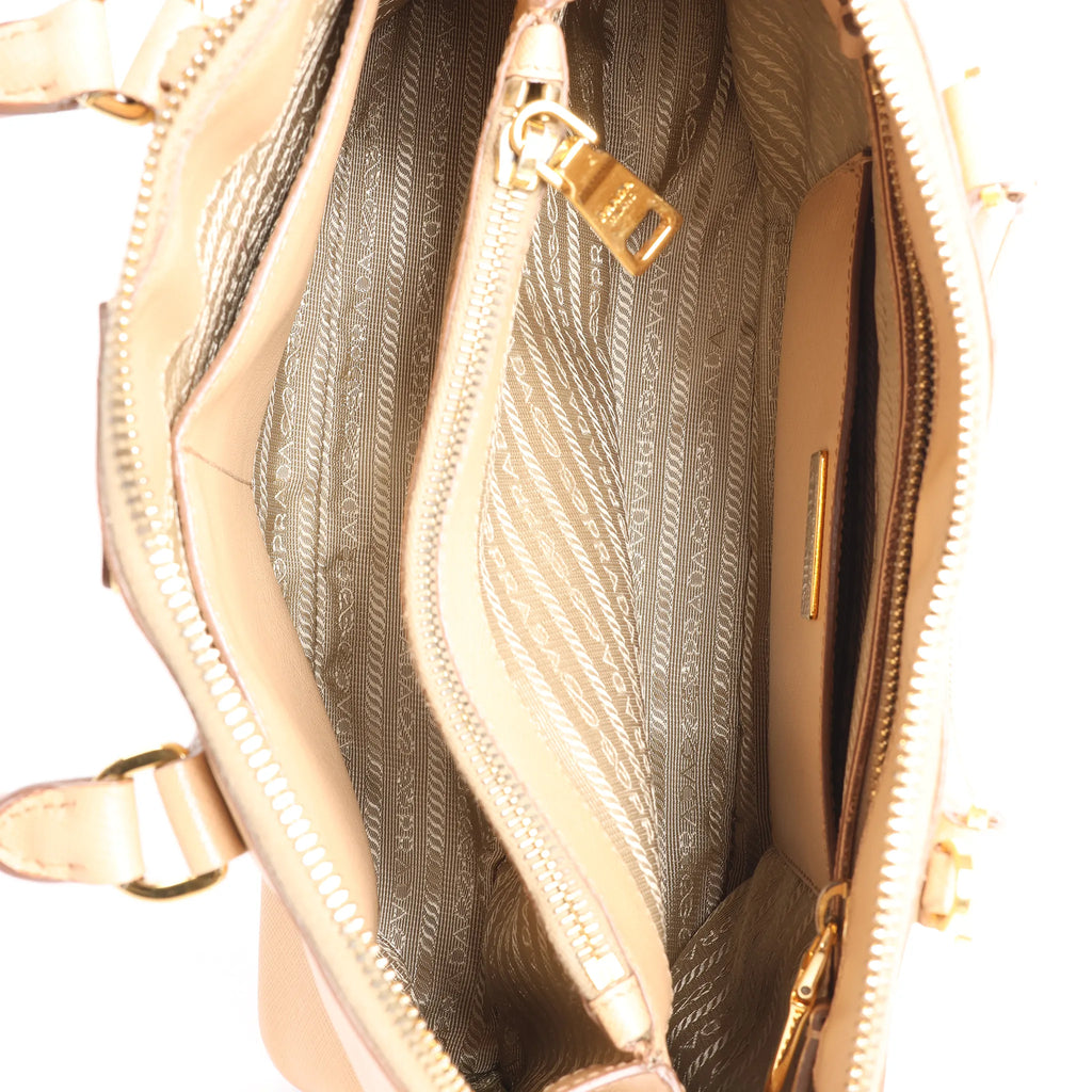 Prada Promenade Saffiano Lux Leather 2Way Handbag in Beige