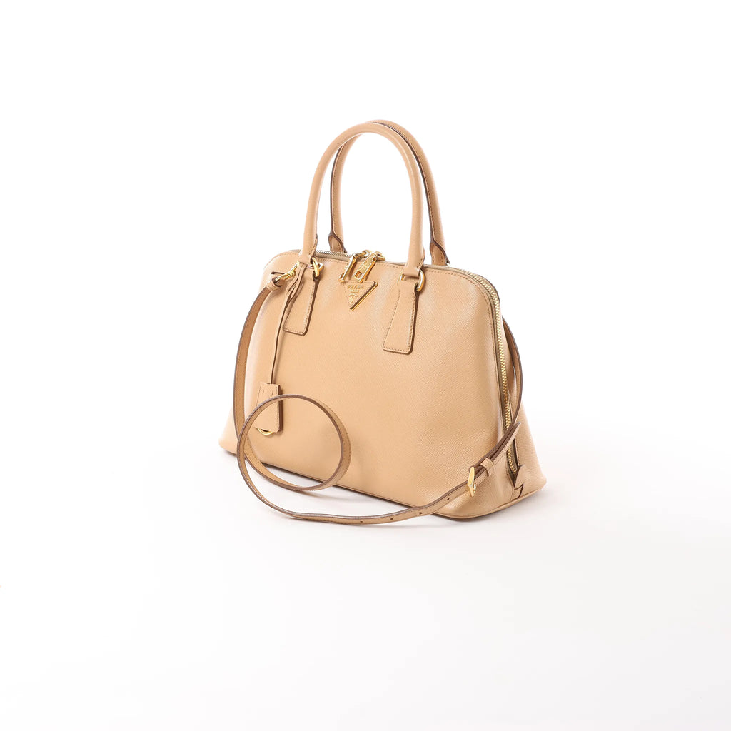 Prada Promenade Saffiano Lux Leather 2Way Handbag in Beige