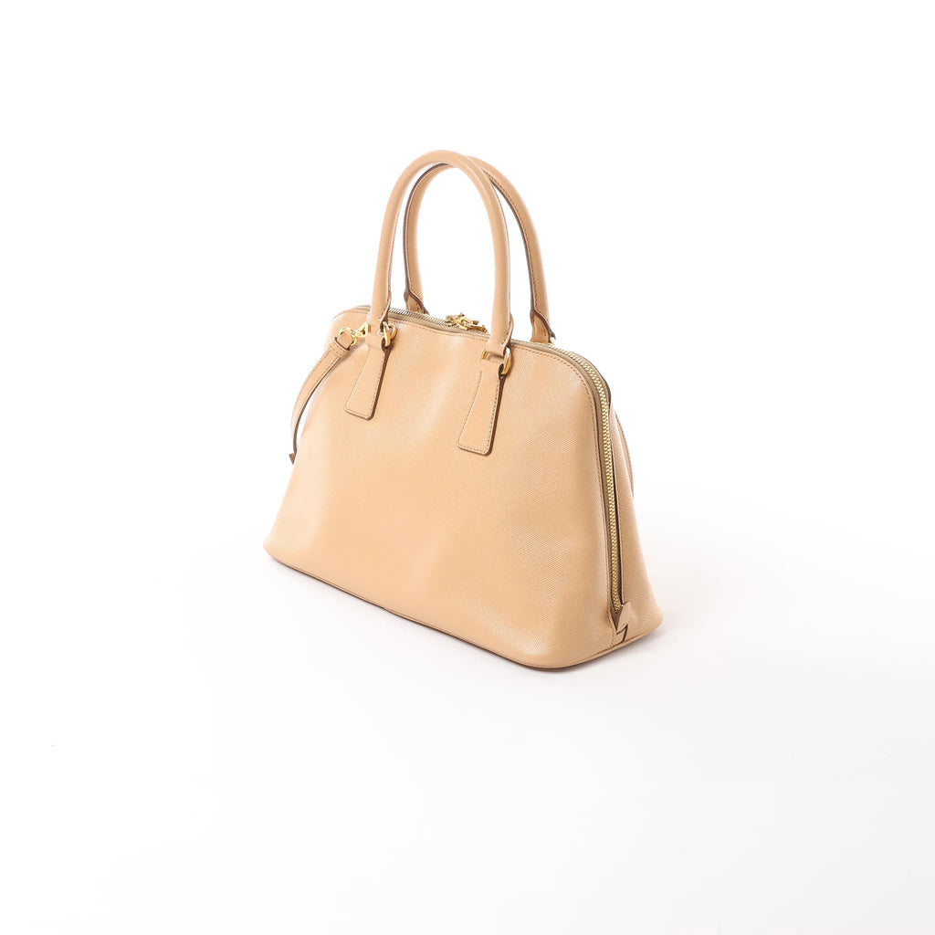 Prada Promenade Saffiano Lux Leather 2Way Handbag in Beige