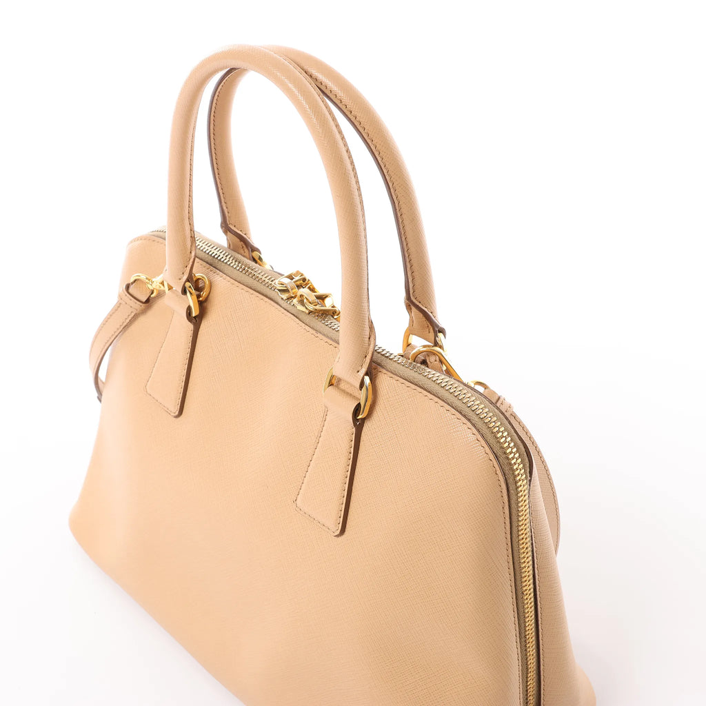 Prada Promenade Saffiano Lux Leather 2Way Handbag in Beige