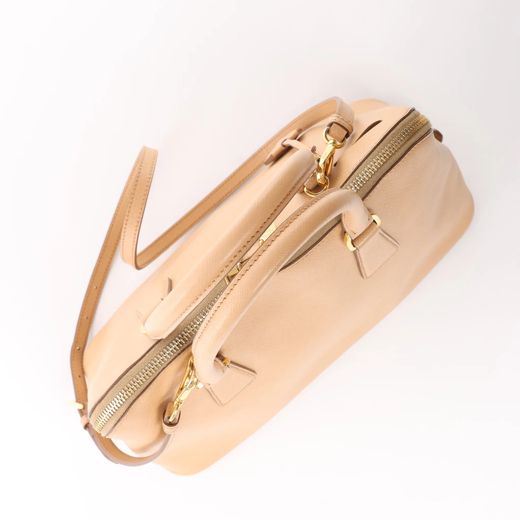 Prada Promenade Saffiano Lux Leather 2Way Handbag in Beige