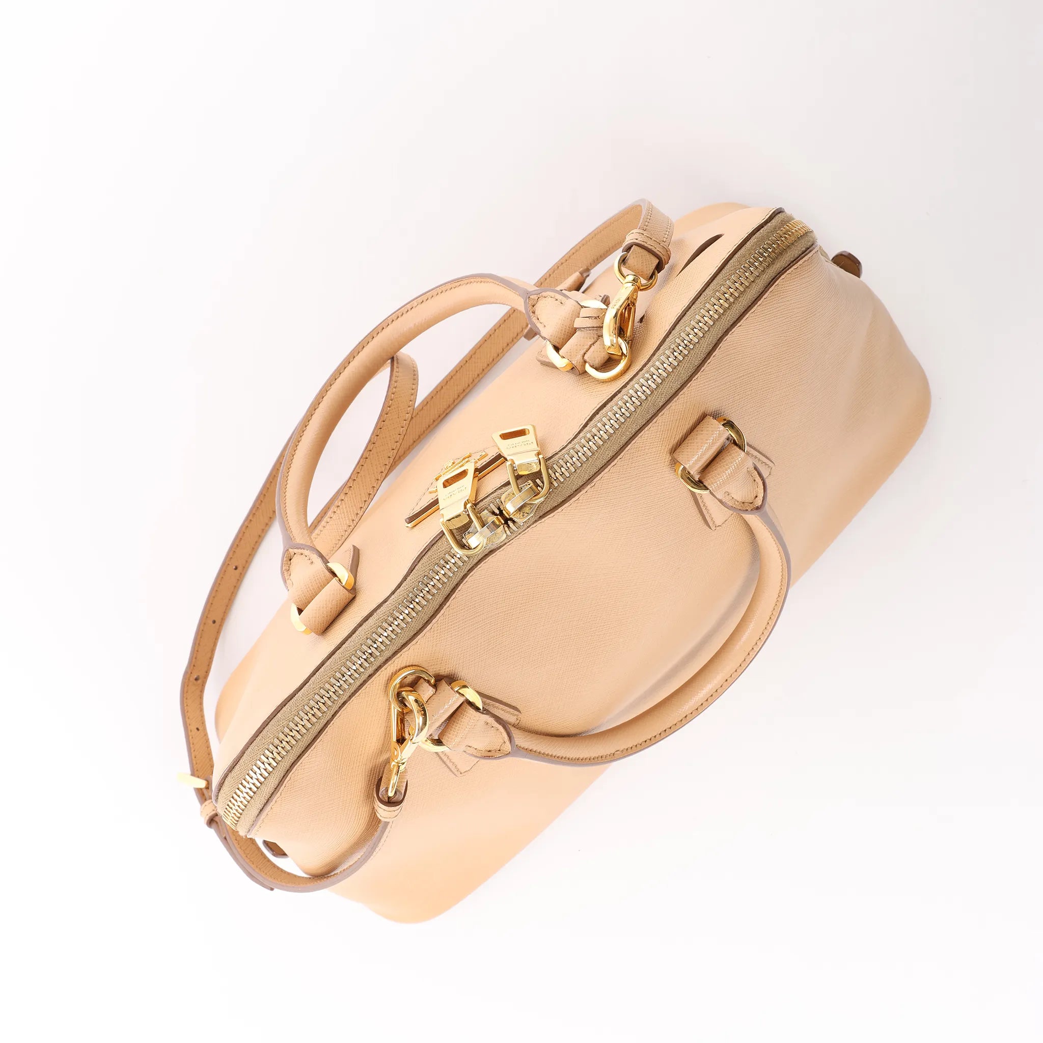 Prada Promenade Saffiano Lux Leather 2Way Handbag in Beige