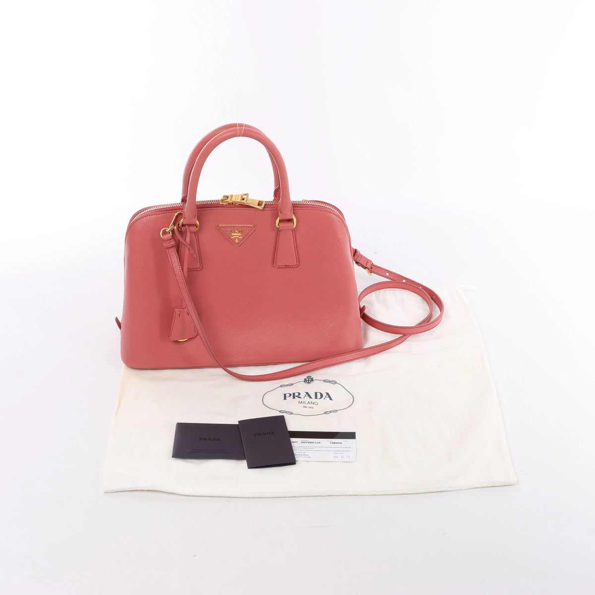 Prada Promenade Saffiano Lux Leather 2Way Handbag in Pink BL0837