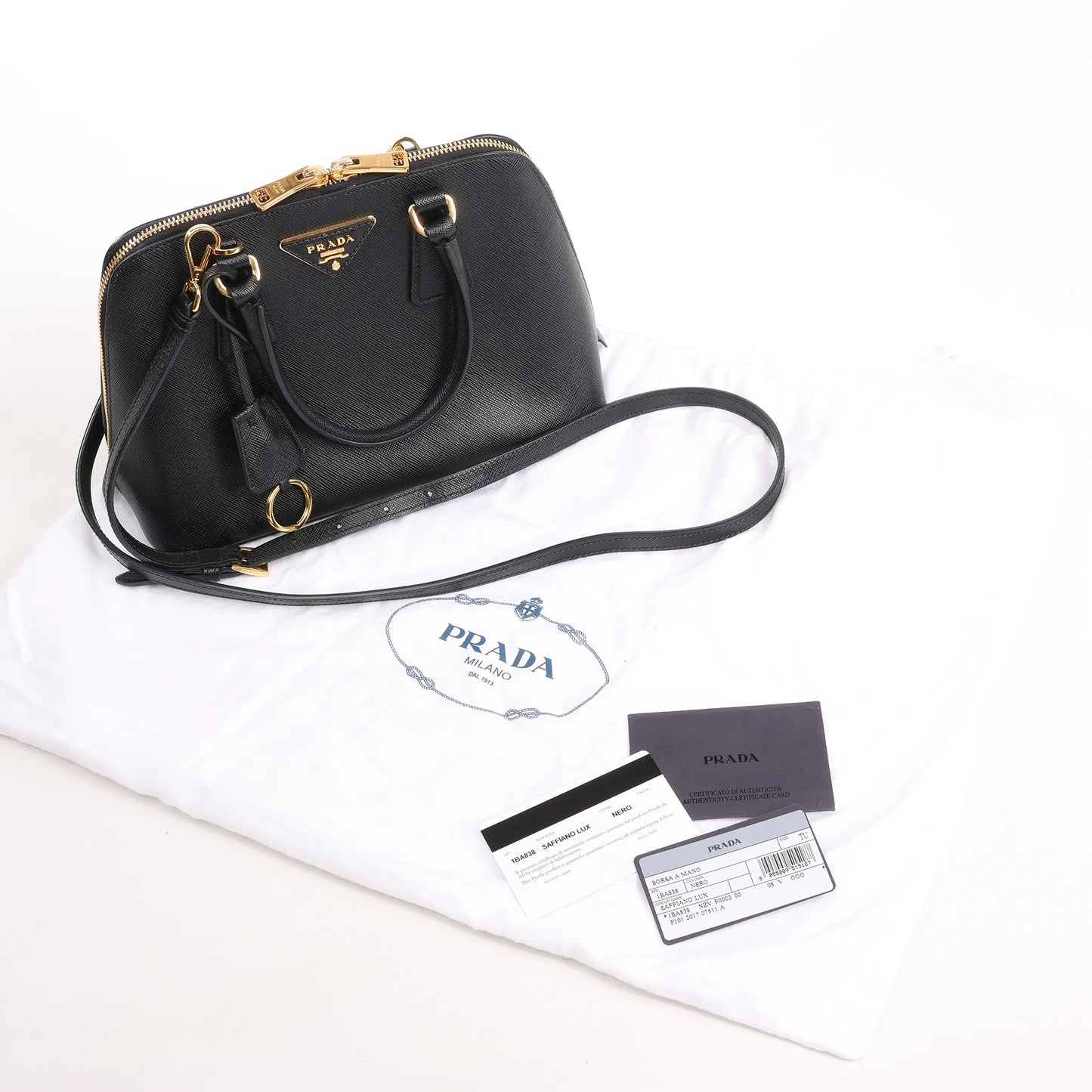 Prada Promenade Saffiano Lux Leather 2Way Handbag in Black