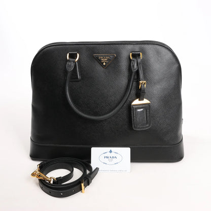 Prada Promenade Saffiano Lux Leather 2Way Handbag in Black