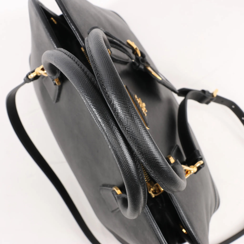 Prada Promenade Saffiano Lux Leather 2Way Handbag in Black
