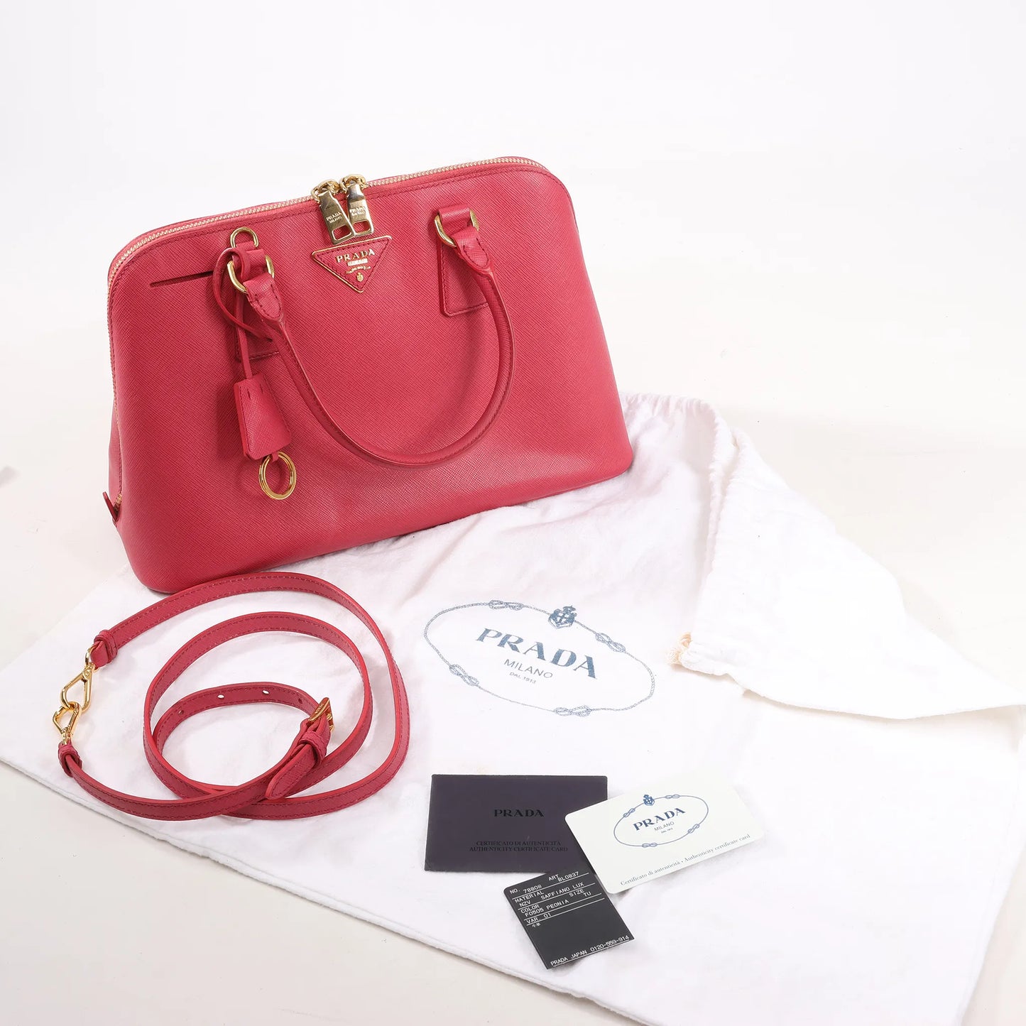 Prada Promenade Saffiano Lux Leather 2Way Handbag in Pink BL0837