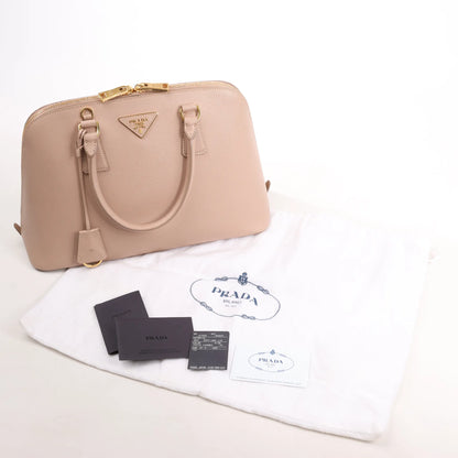 Prada Promenade Saffiano Lux Leather 2Way Handbag in Beige 1BA837