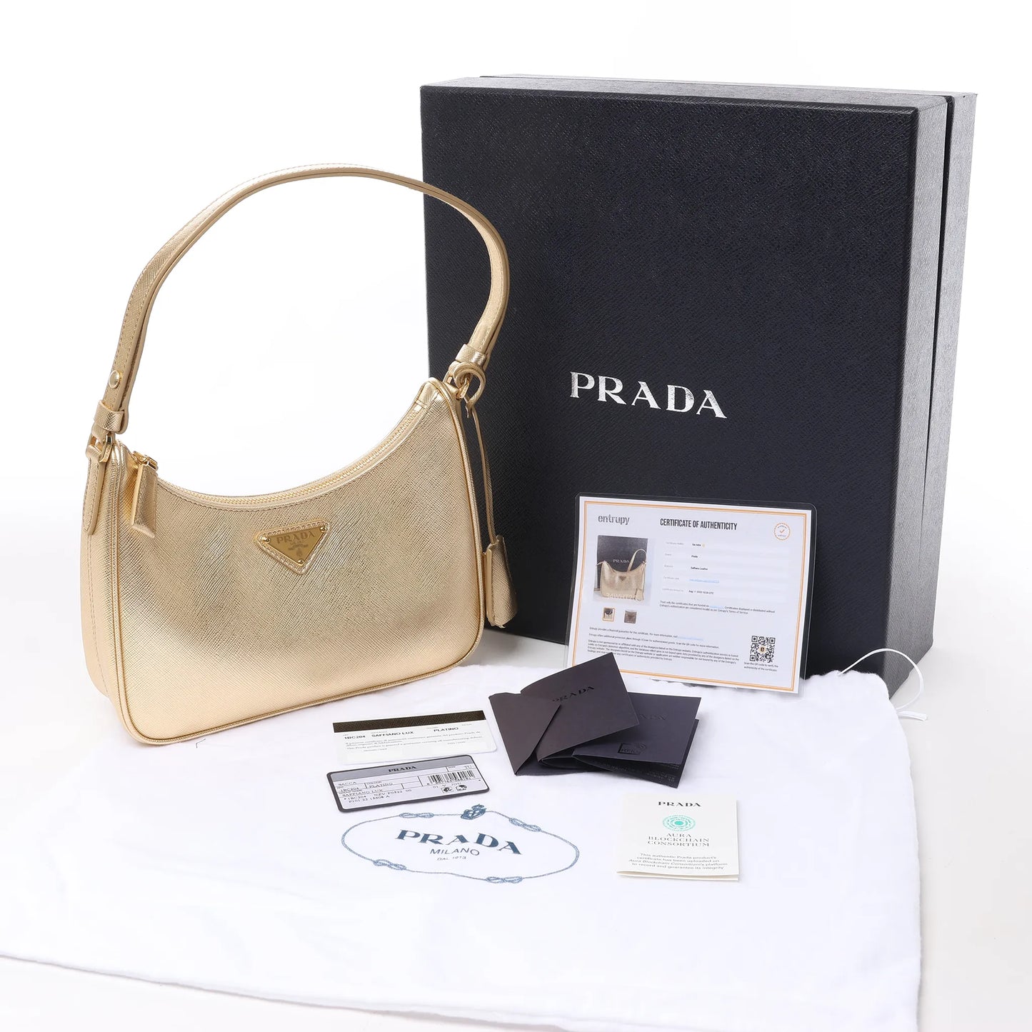 Prada Saffiano Lux Mini Re-Edition Shoulder Bag Platino 1BC204