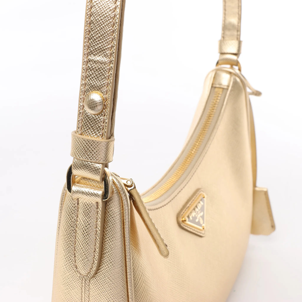 Prada Saffiano Lux Mini Re-Edition Shoulder Bag Platino 1BC204