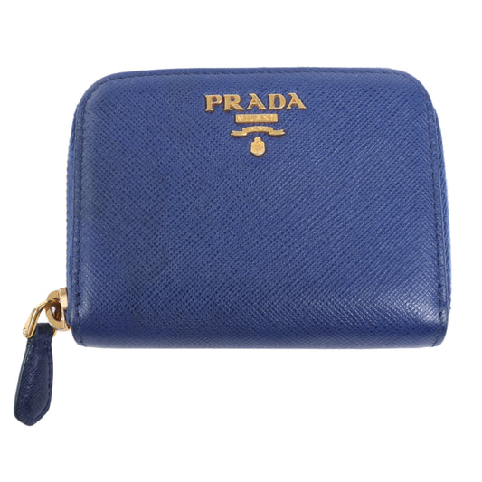 Prada Saffiano Metal 1MM268 Leather Coin Wallet in Blue