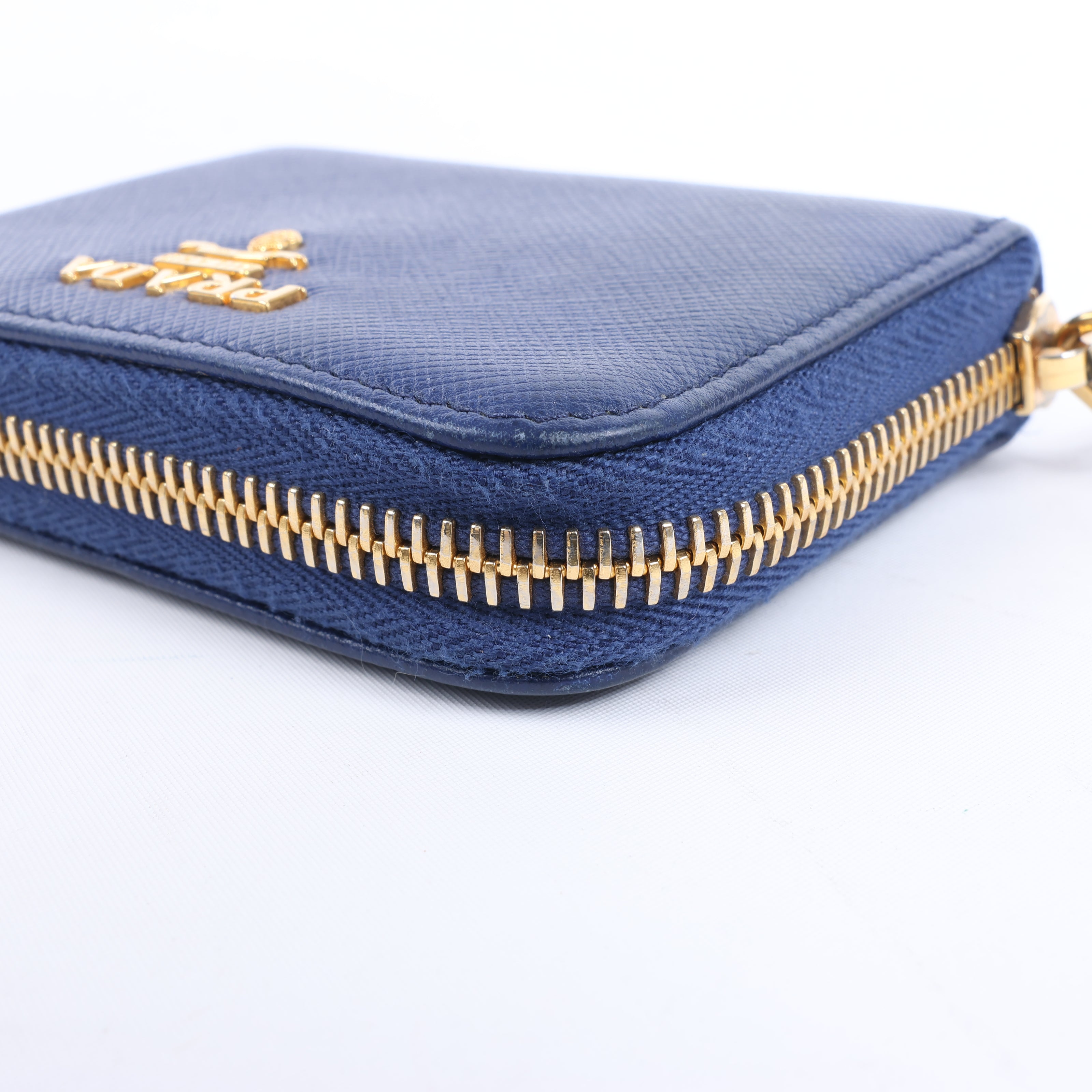 Prada Saffiano Metal 1MM268 Leather Coin Wallet in Blue