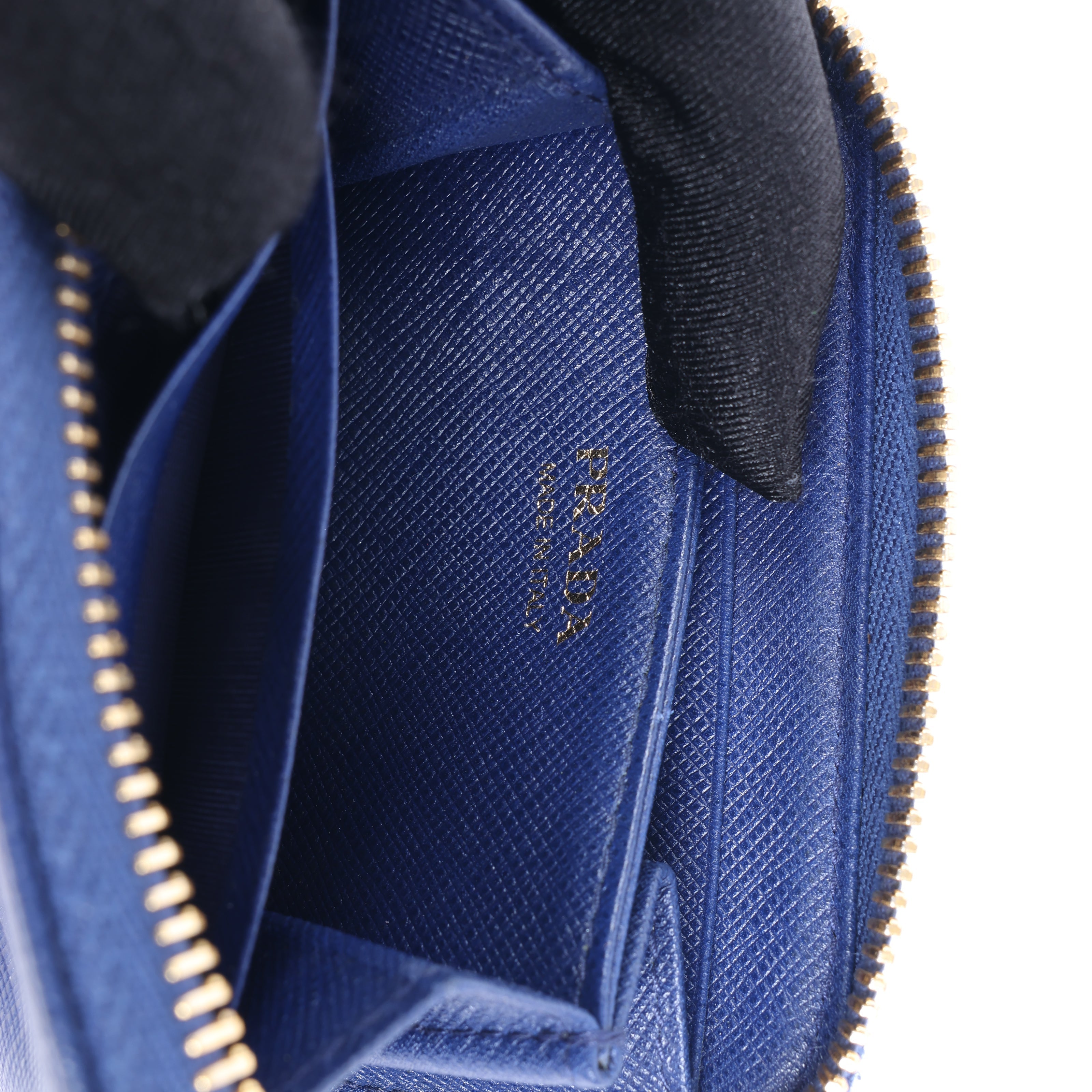 Prada Saffiano Metal 1MM268 Leather Coin Wallet in Blue