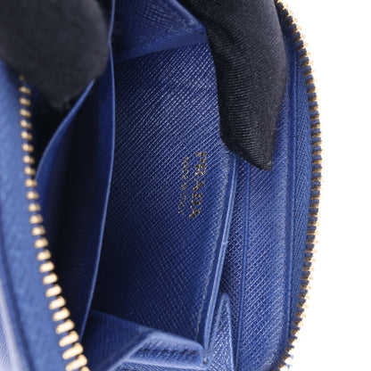 Portefeuille Prada Saffiano Metal 1MM268 en cuir bleu