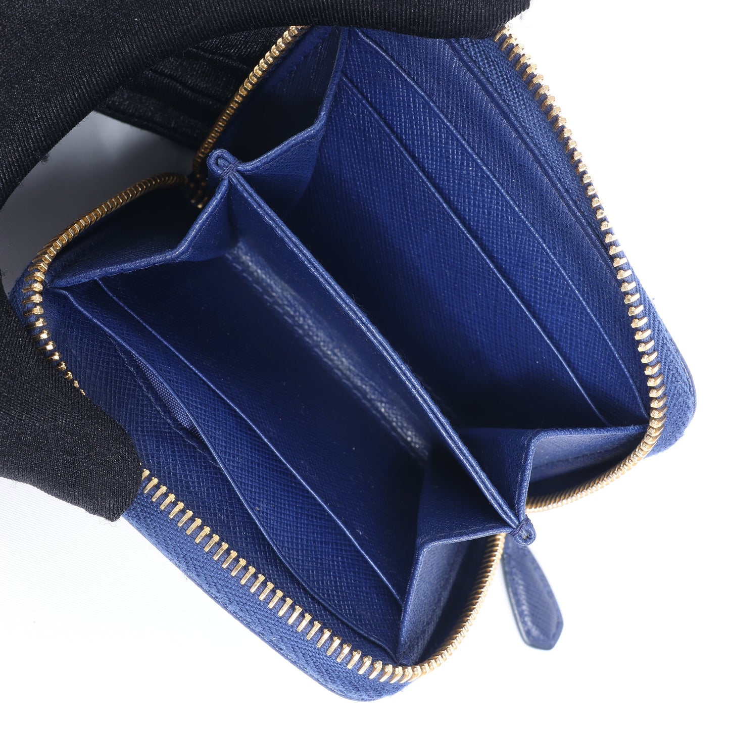 Portefeuille Prada Saffiano Metal 1MM268 en cuir bleu