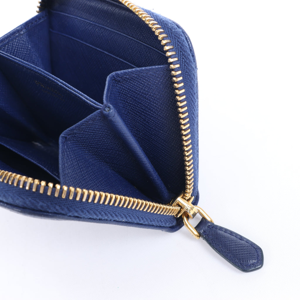 Prada Saffiano Metal 1MM268 Leather Coin Wallet in Blue