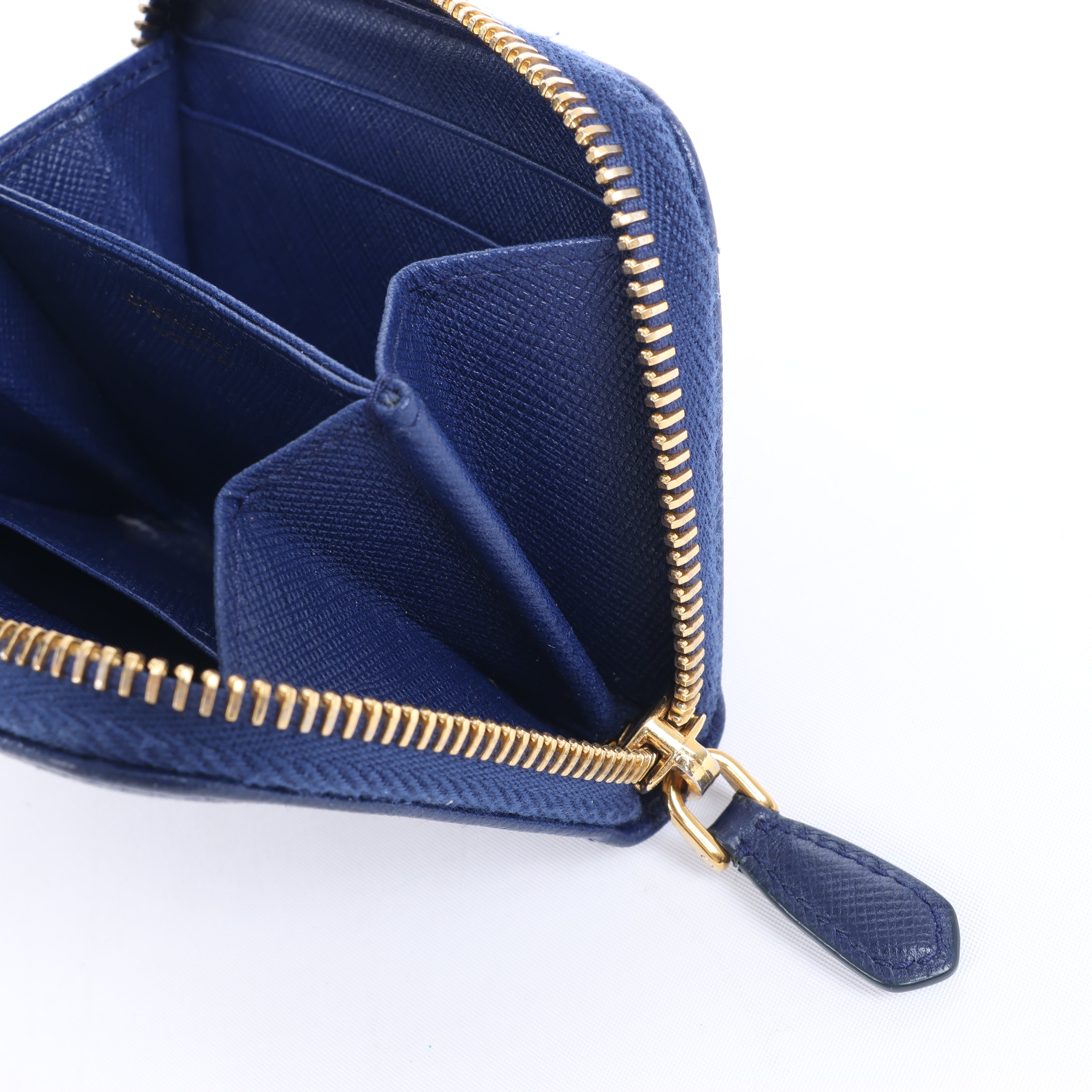 Prada Saffiano Metal 1MM268 Leather Coin Wallet in Blue