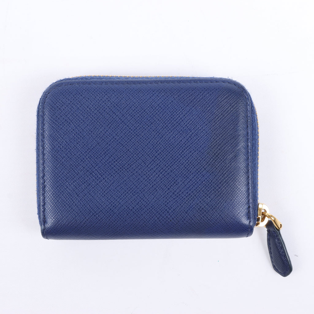 Prada Saffiano Metal 1MM268 Leather Coin Wallet in Blue