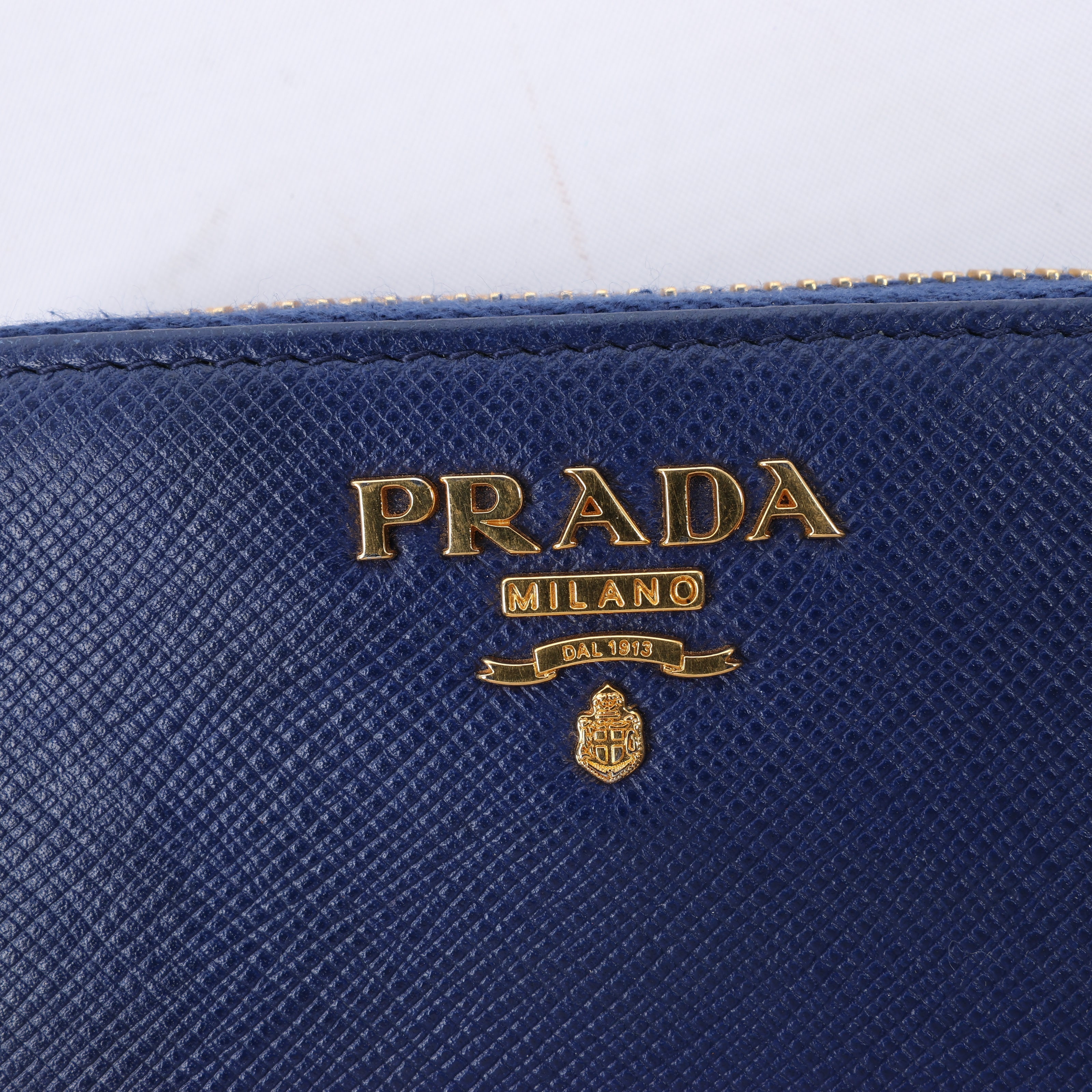 Prada Saffiano Metal 1MM268 Leather Coin Wallet in Blue