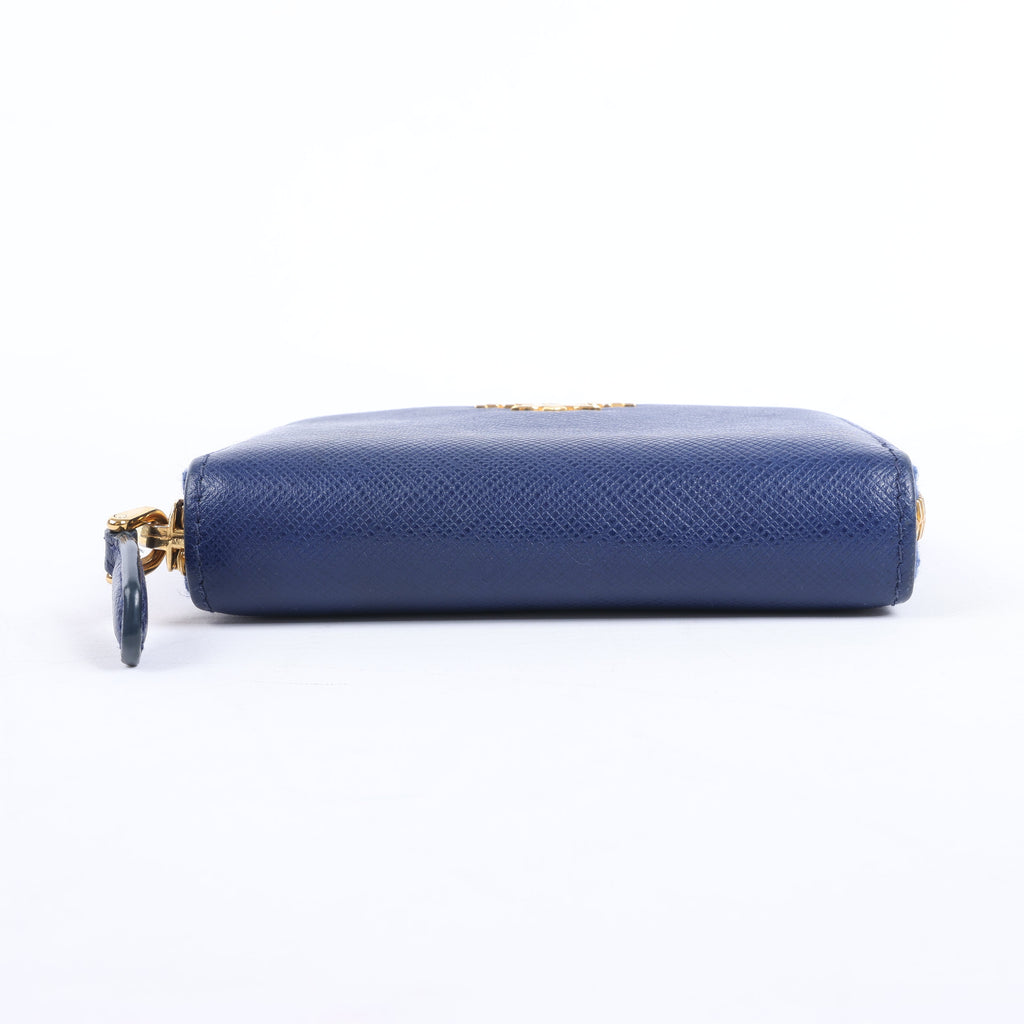 Prada Saffiano Metal 1MM268 Leather Coin Wallet in Blue