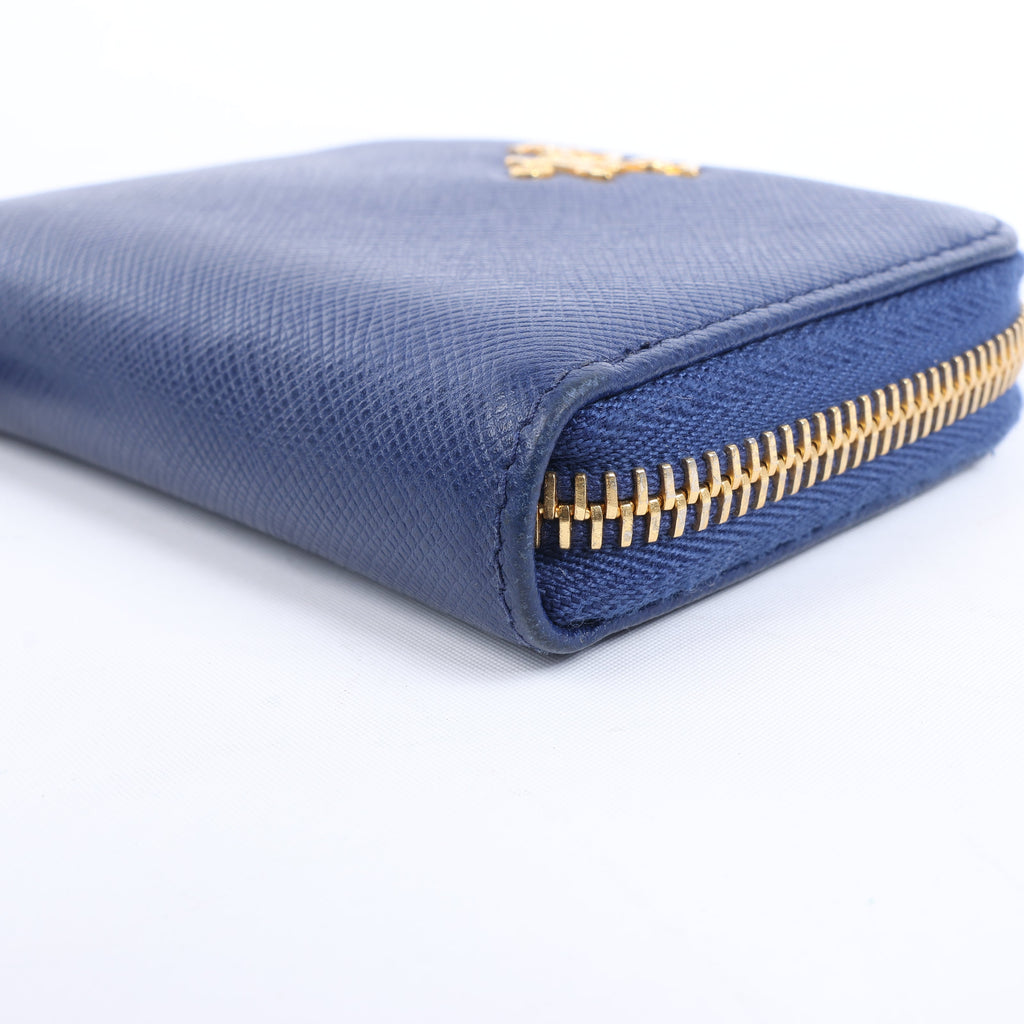 Prada Saffiano Metal 1MM268 Leather Coin Wallet in Blue