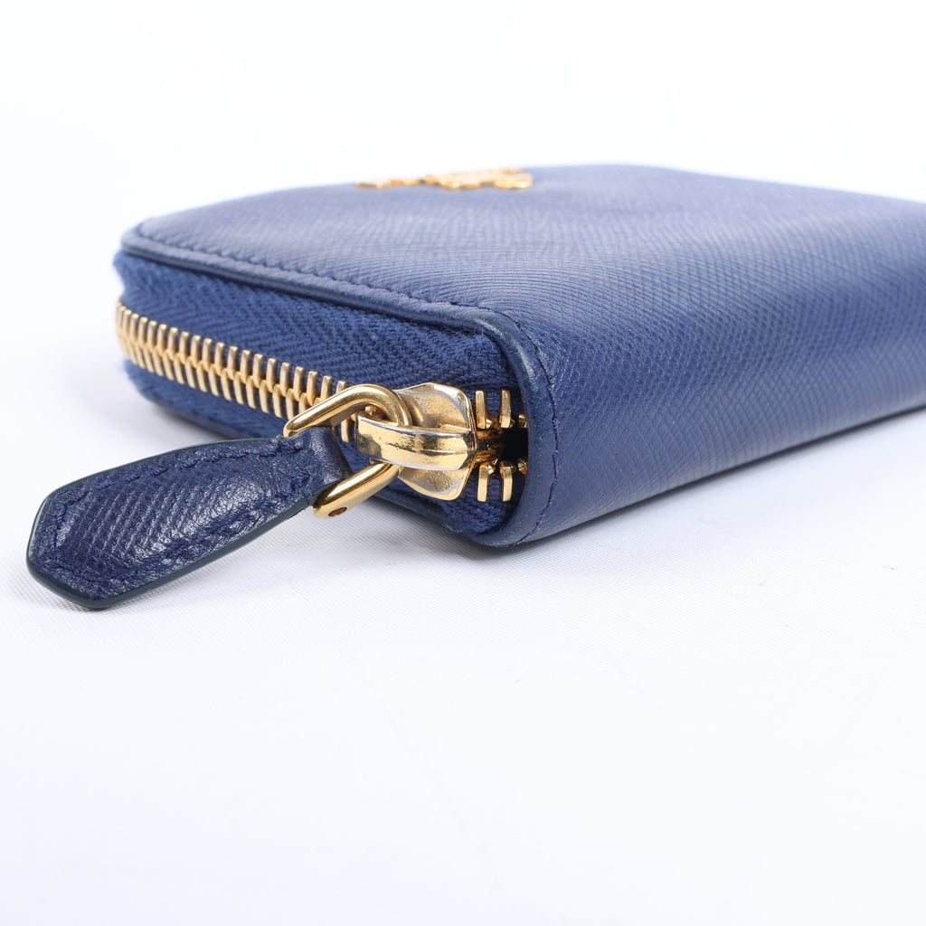Prada Saffiano Metal 1MM268 Leather Coin Wallet in Blue