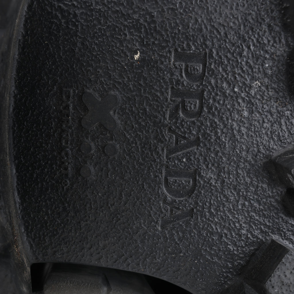 PRADA Spazzolato Triangle Logo Monolith Pointy 55mm Loafers in Black, Size 38.5 EU